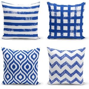 4pcs Textile‎ Decorative Pillow/Cushion Covers white/blue 17”x17”